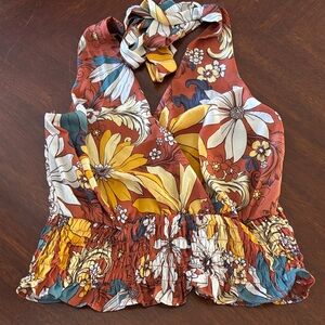 Sienna Sky Rust Multi Floral Halter Camisole